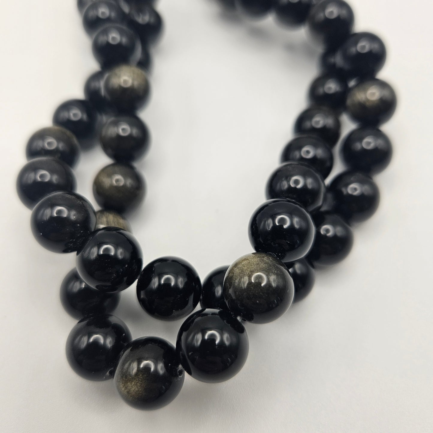 12mm Gold Sheen Obsidian Round Bead Strand.