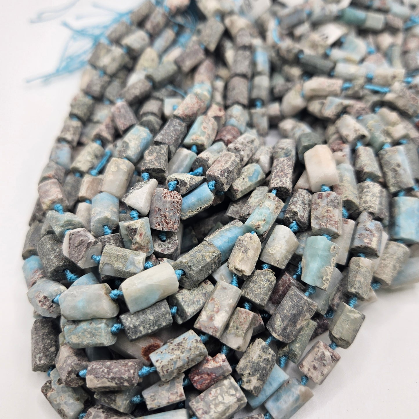 12mm Larimar Faceted Square Beads.