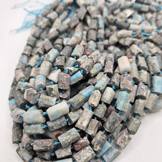 12mm Larimar Faceted Square Beads.