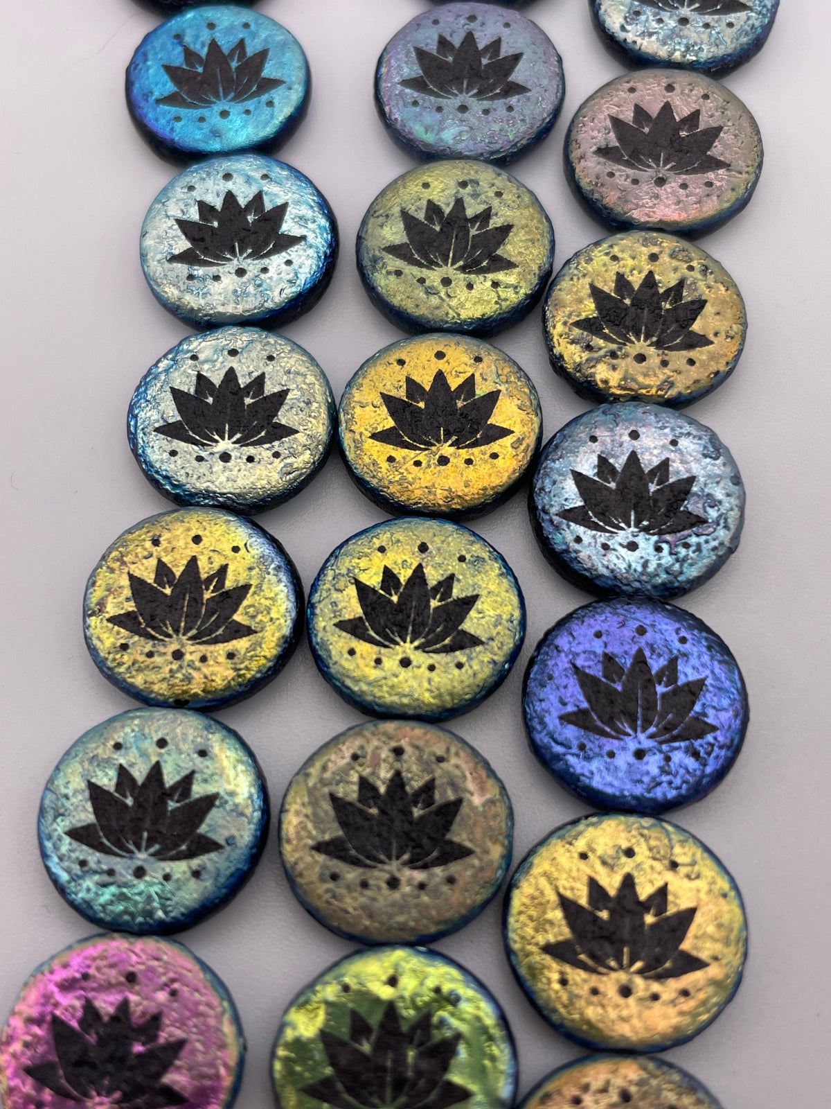 12mm Opaque Lotus Flower Czech Bead Strand.