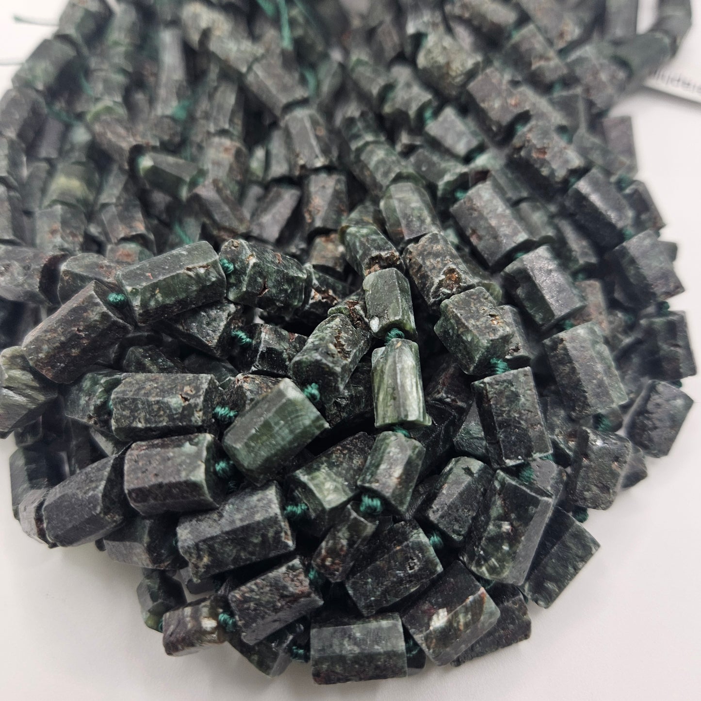 12mm Seraphinite Faceted Square Bead Strand.