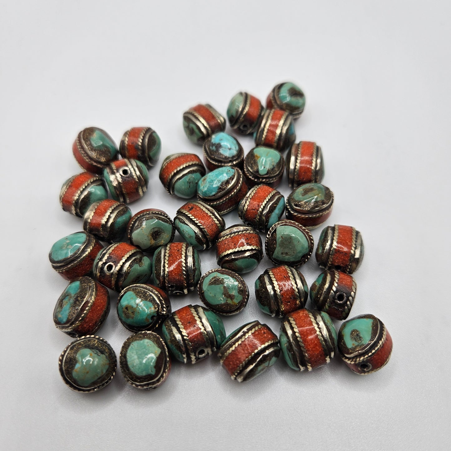 12mm Sterling Silver Turquoise Oval with Orange Single Bead.