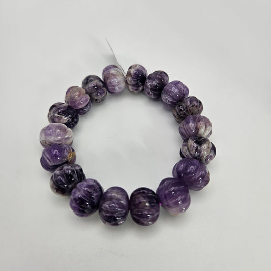 14mm Carved Chevron Amethyst Stretch Bracelet.
