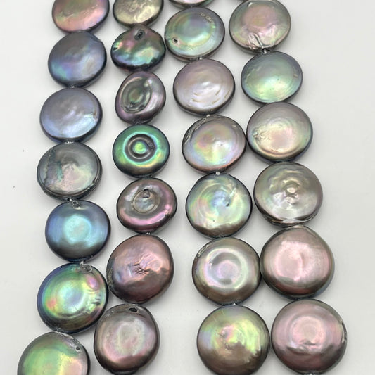 14mm Peacock Pearl Coin Strand.