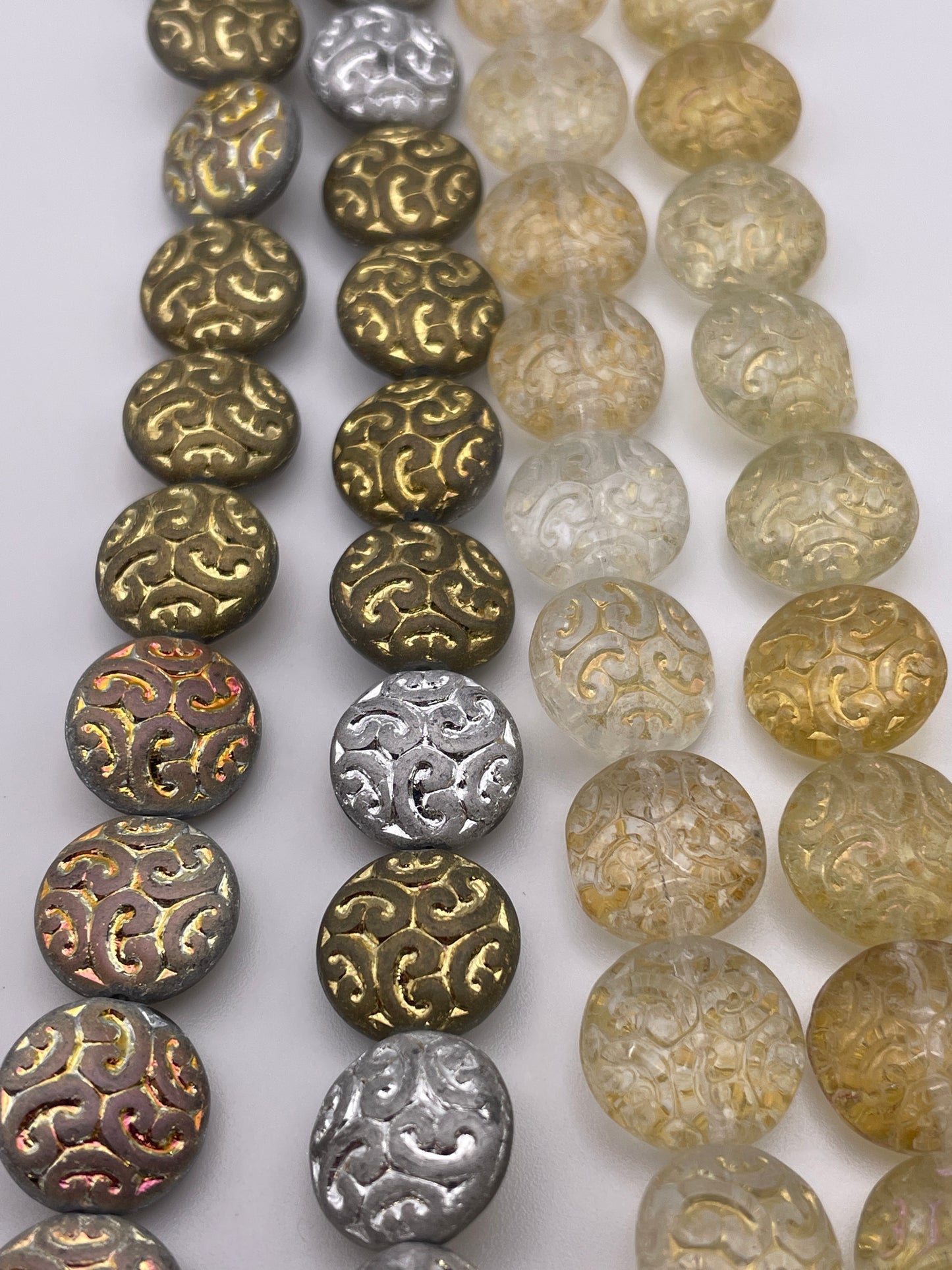 14mm Round Pattern Czech Bead Strand.