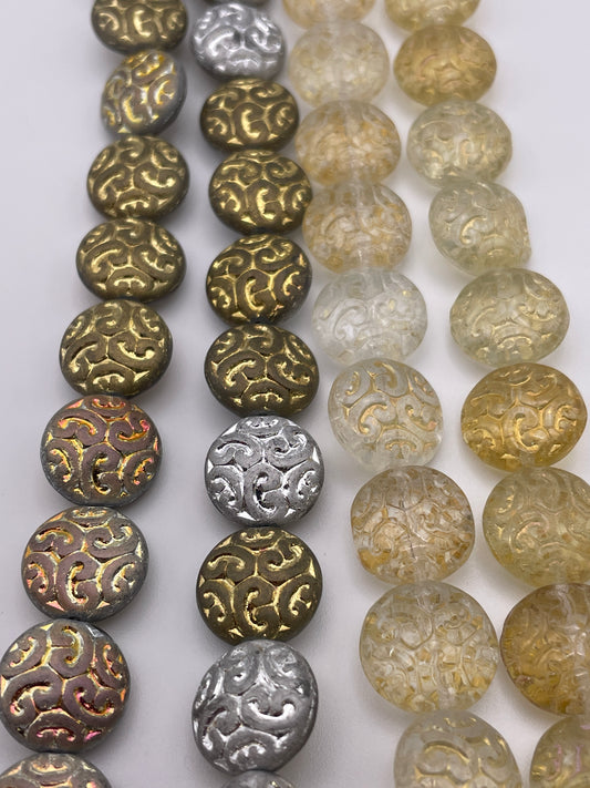 14mm Round Pattern Czech Bead Strand.