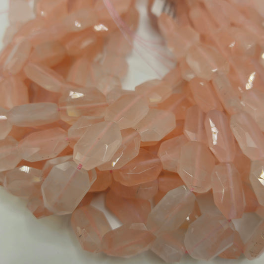 15mm Rose Quartz Faceted Square Bead Strand.