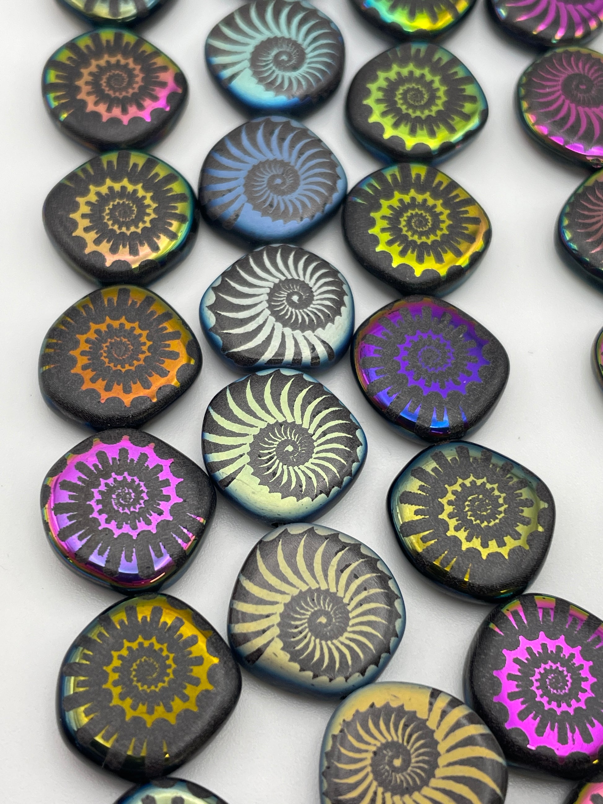 15mm Shell Pattern Czech Bead Strand.