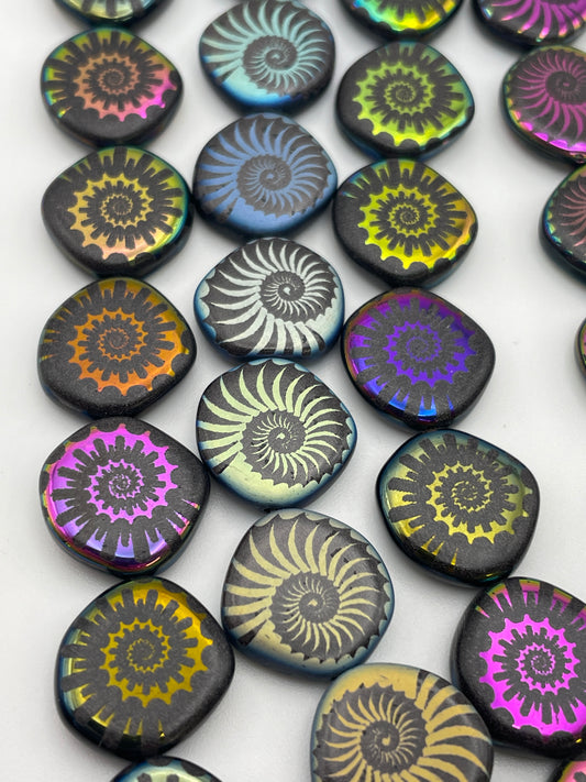 15mm Shell Pattern Czech Bead Strand.