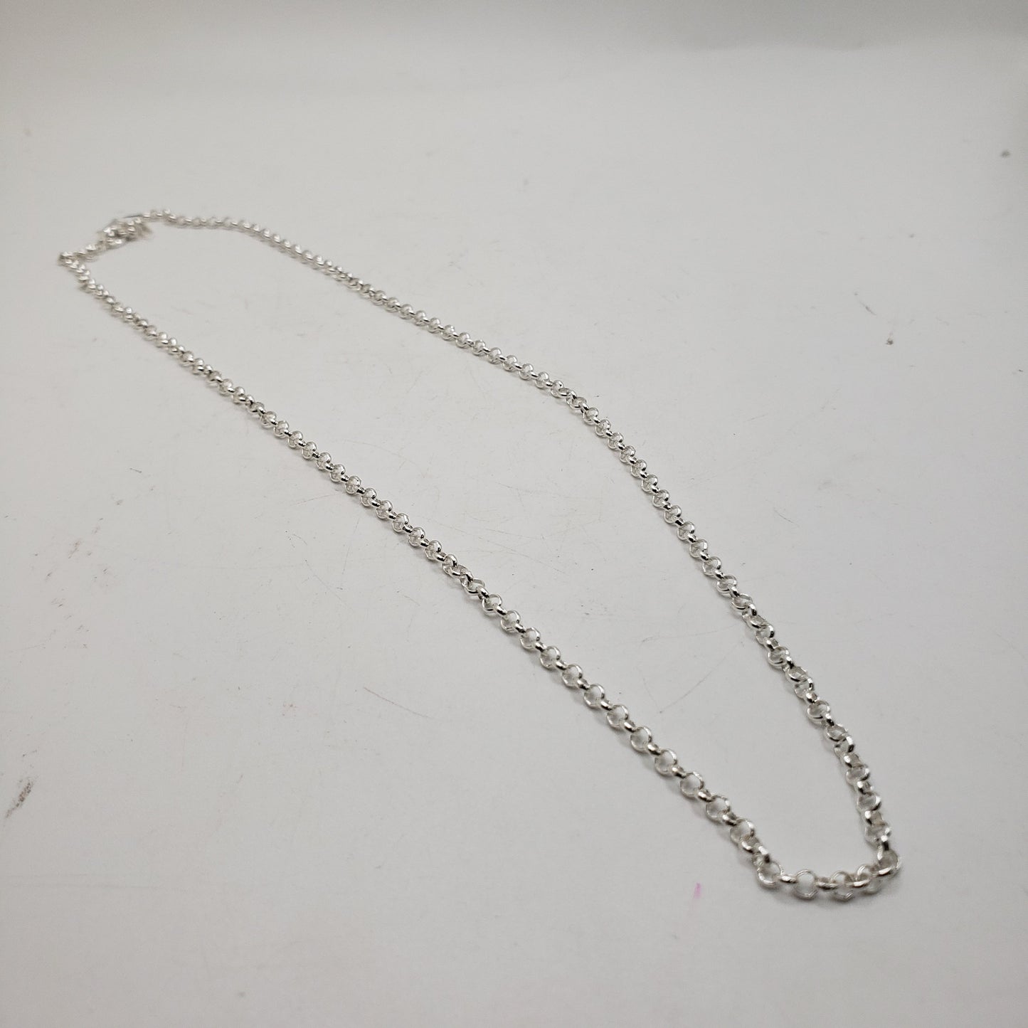 16 Inch Long Sterling Silver Round Link Chain.