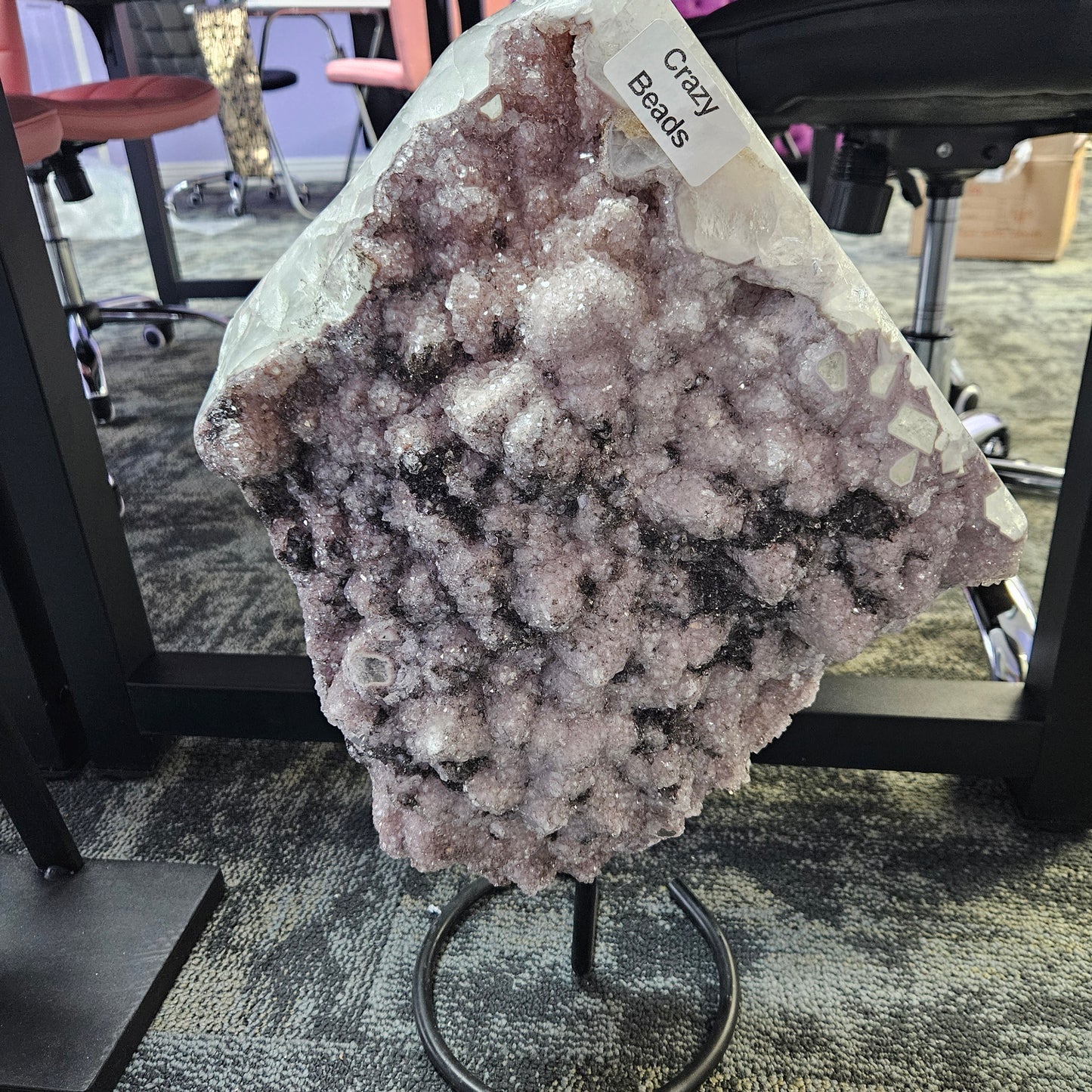 16 Inch Tall Light Lavender Color Amethyst Quartz on Stand.