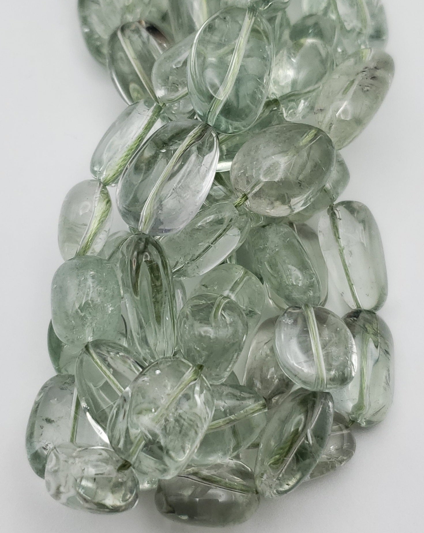 16 to 20mm Green Amethyst Smooth Chunk Bead Strand.