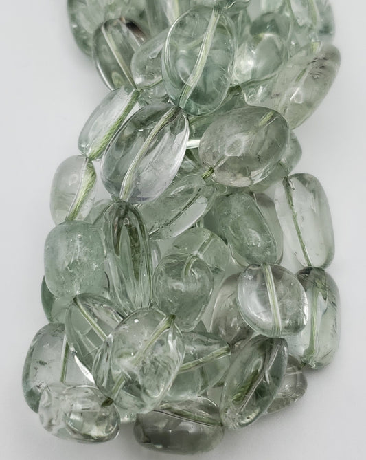 16 to 20mm Green Amethyst Smooth Chunk Bead Strand.