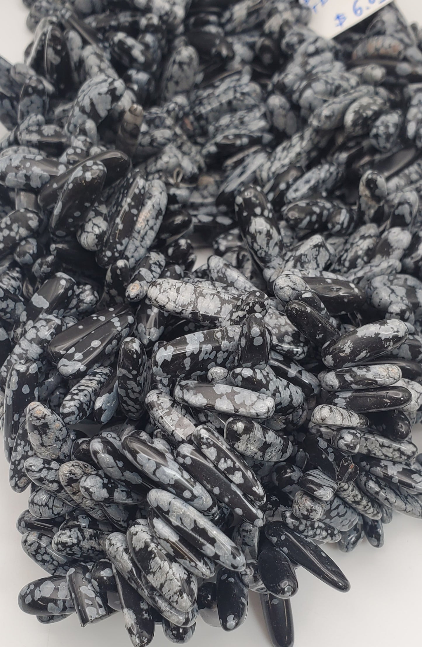 16 to 20mm Snowflake Obsidian Top Drill Bead Strand.