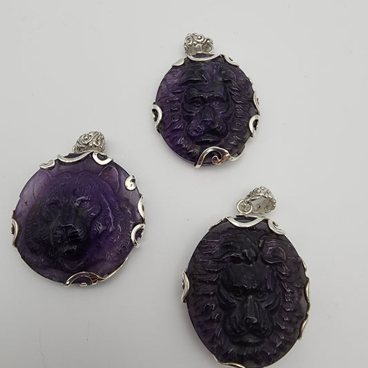 SS Amethyst Carved Pendant