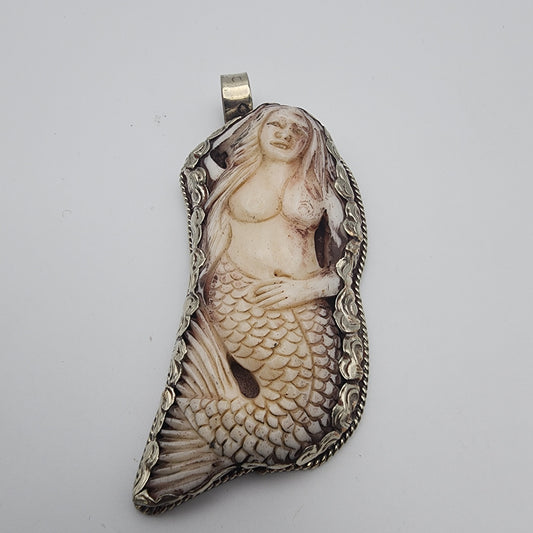 SS Mermaid Carved Pendant