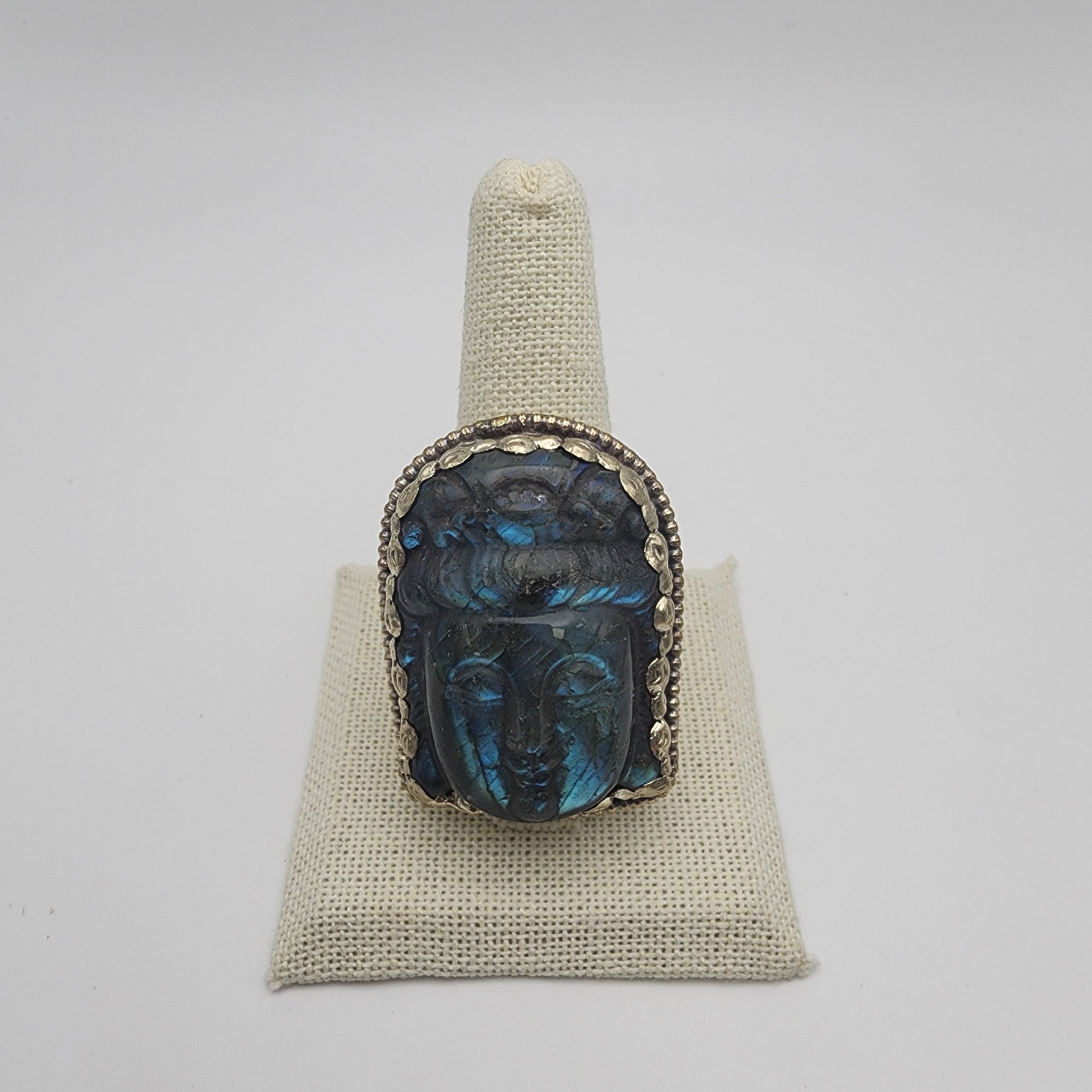 SS Labradorite Deity Carved Ring