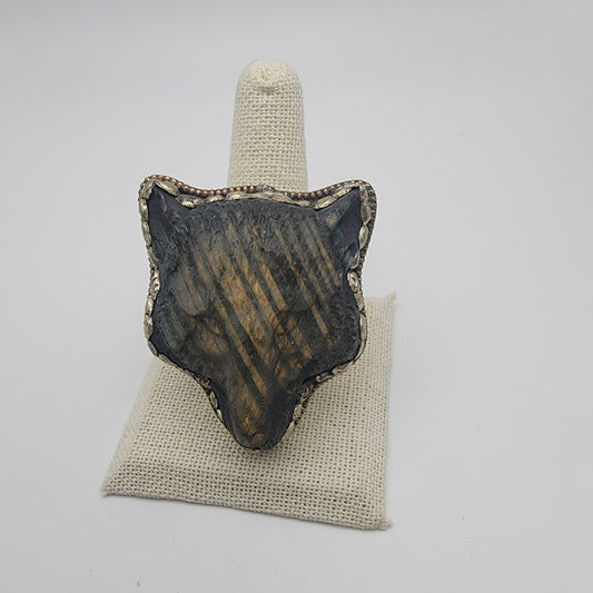SS Labradorite Wolf Ring