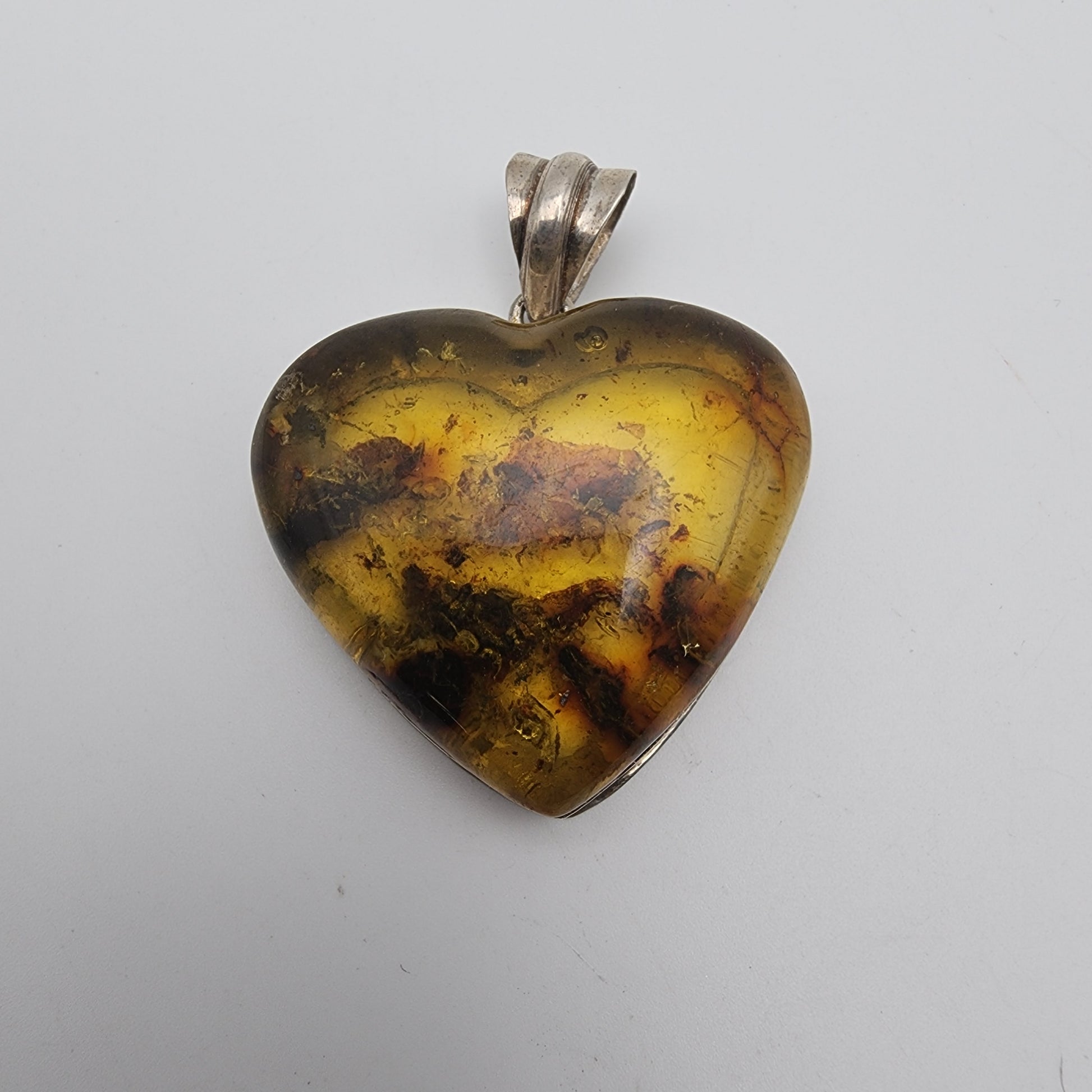 SS Amber Heart Pendant