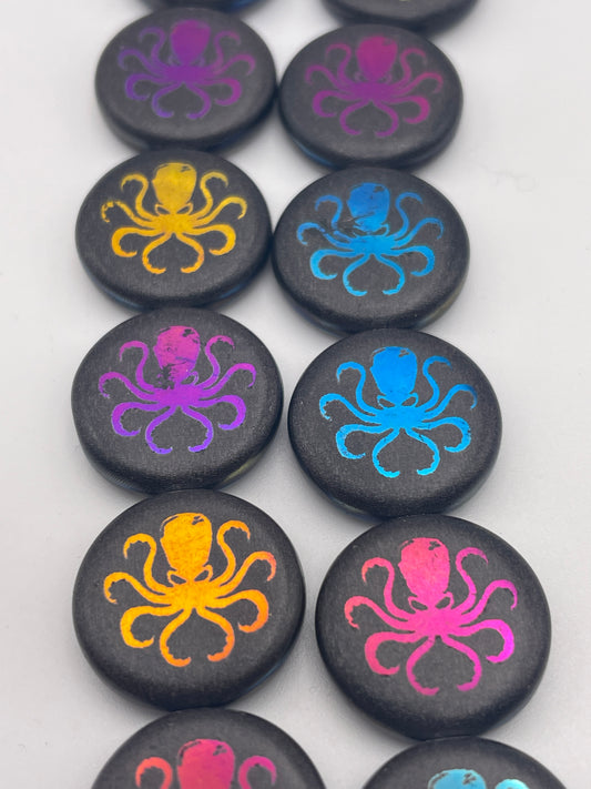 16mm Black Metallic Octopus Czech Bead Strand.