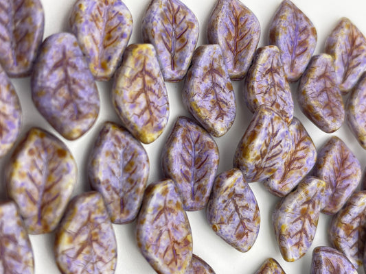 16mm Purple Leaf Top Drilled Czech Bead Strand.