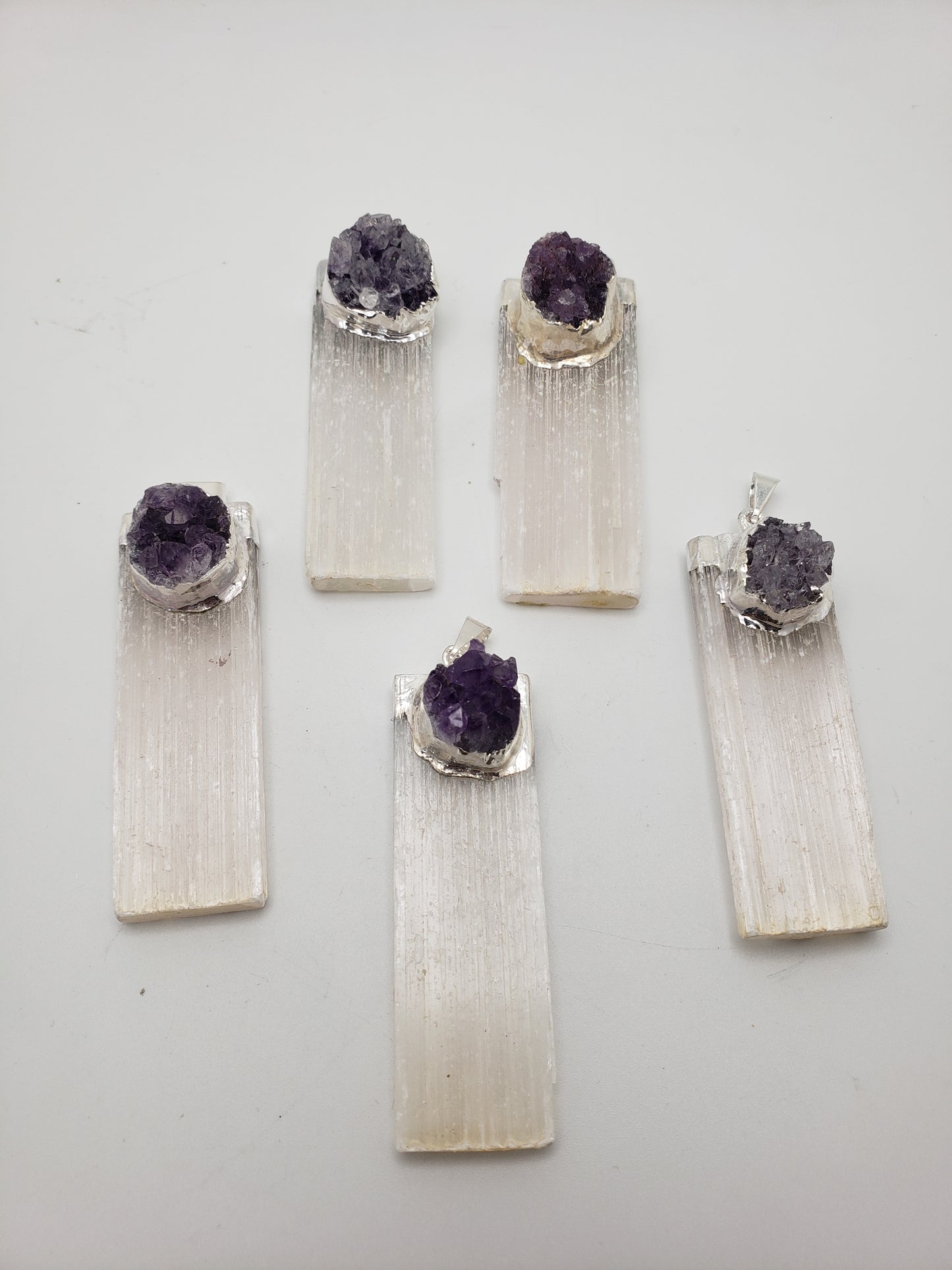 Selenite and Amethyst Pendant