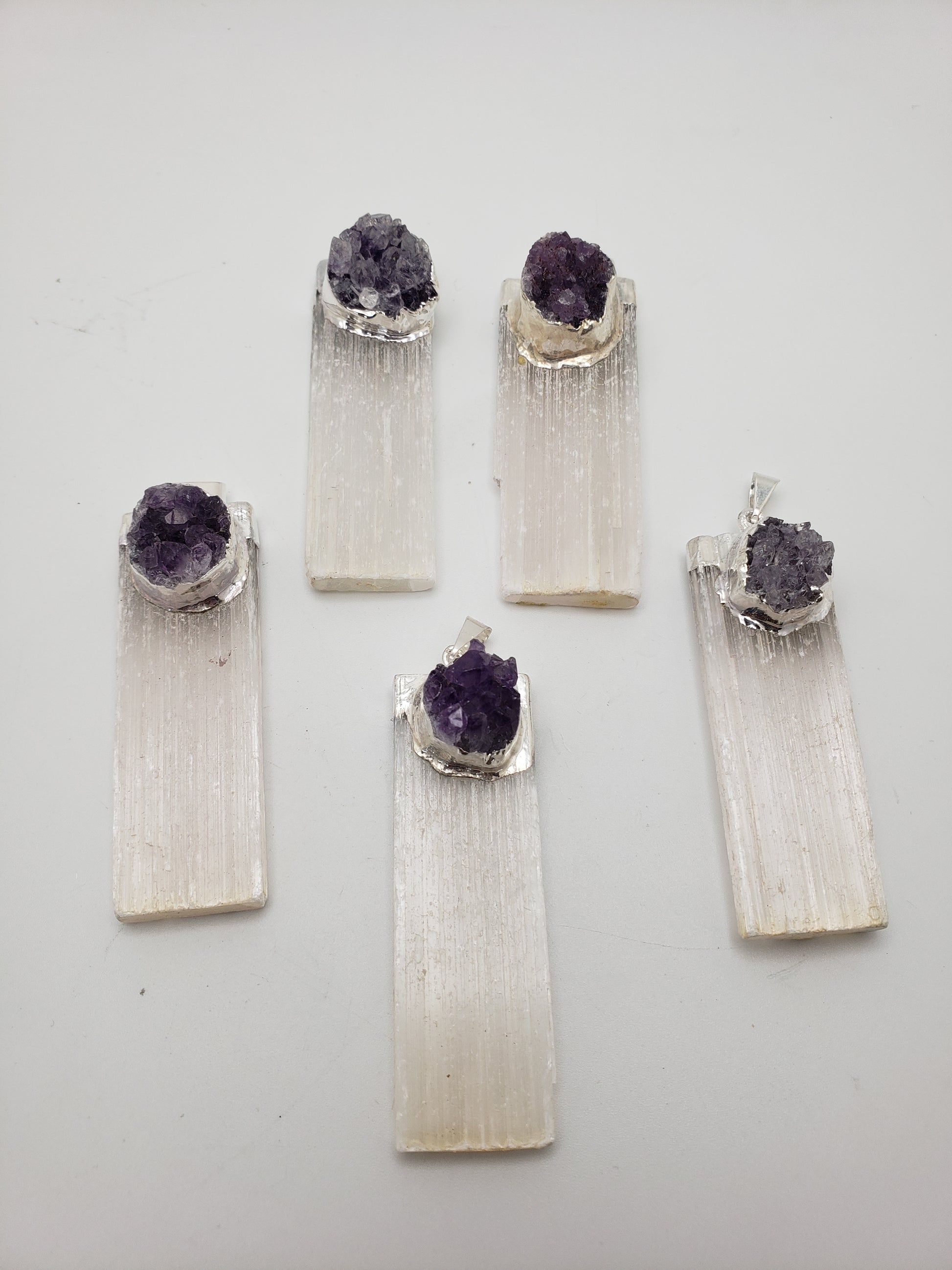 Selenite and Amethyst Pendant