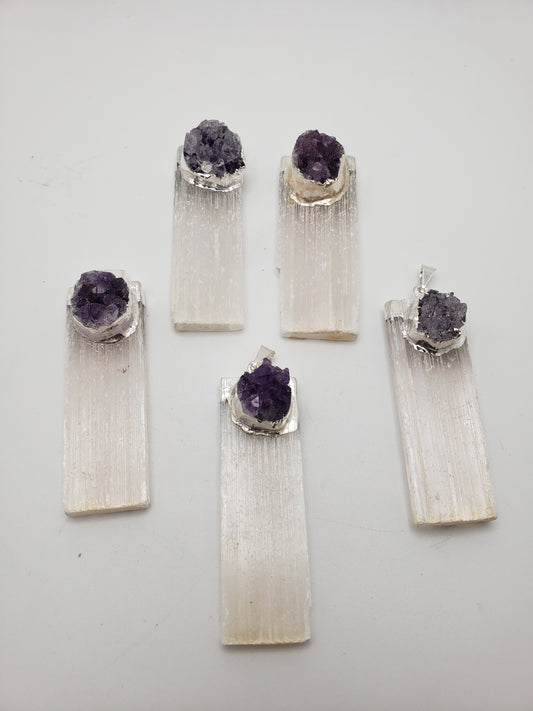 Selenite and Amethyst Pendant