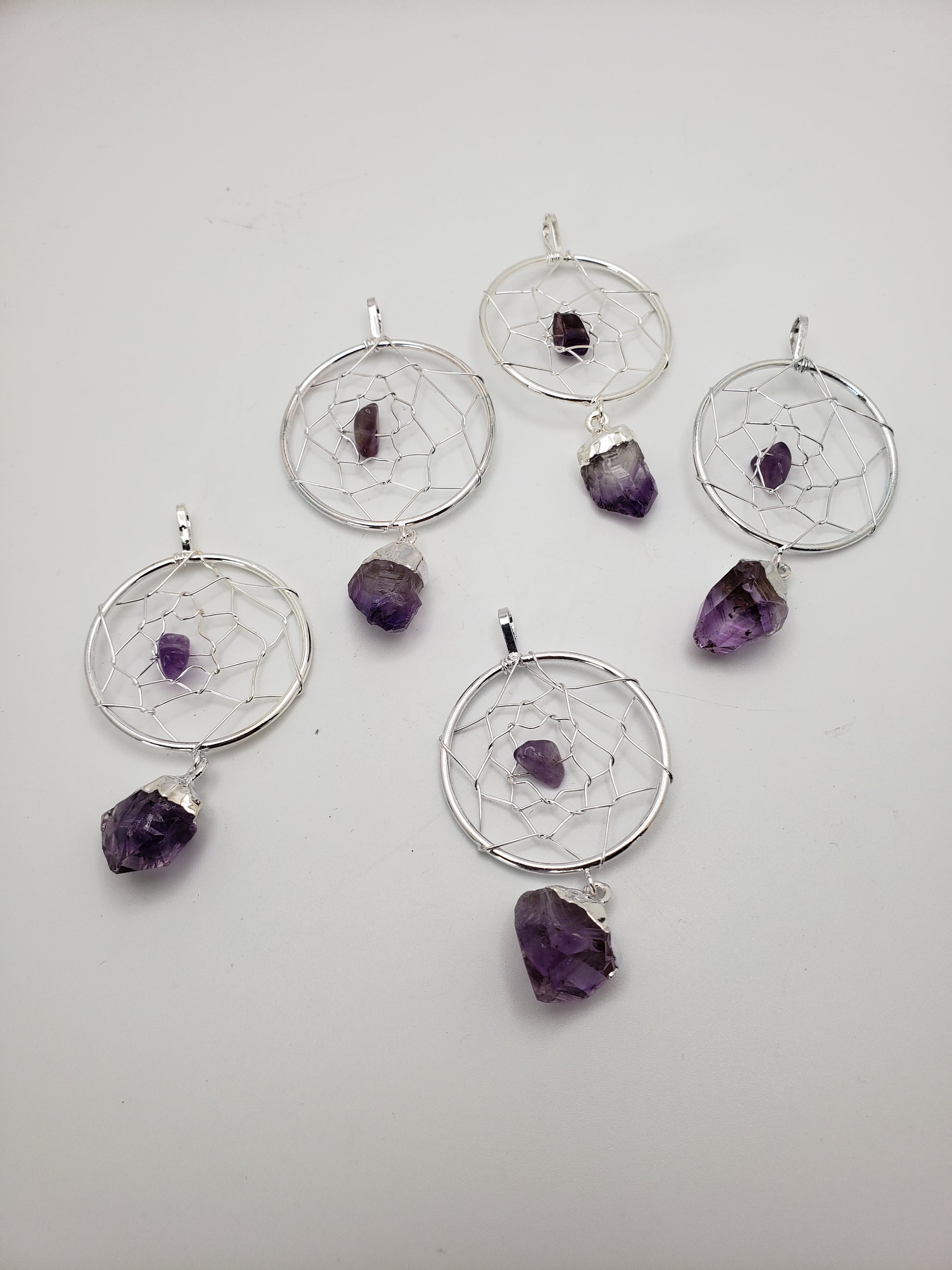 Amethyst Dreamcatcher Pendant Silver Plated