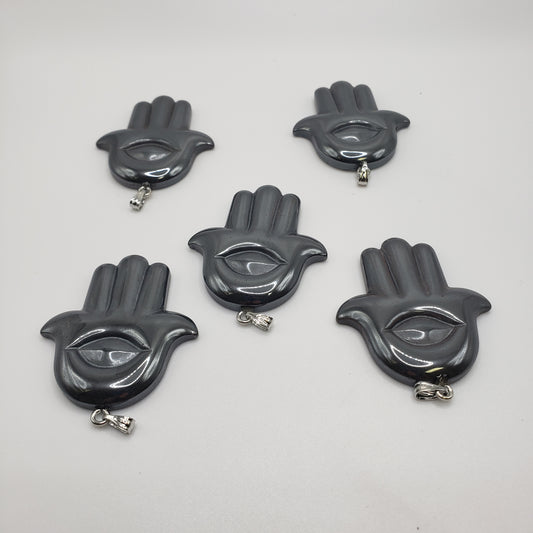 Hematite Hamsa Pendant