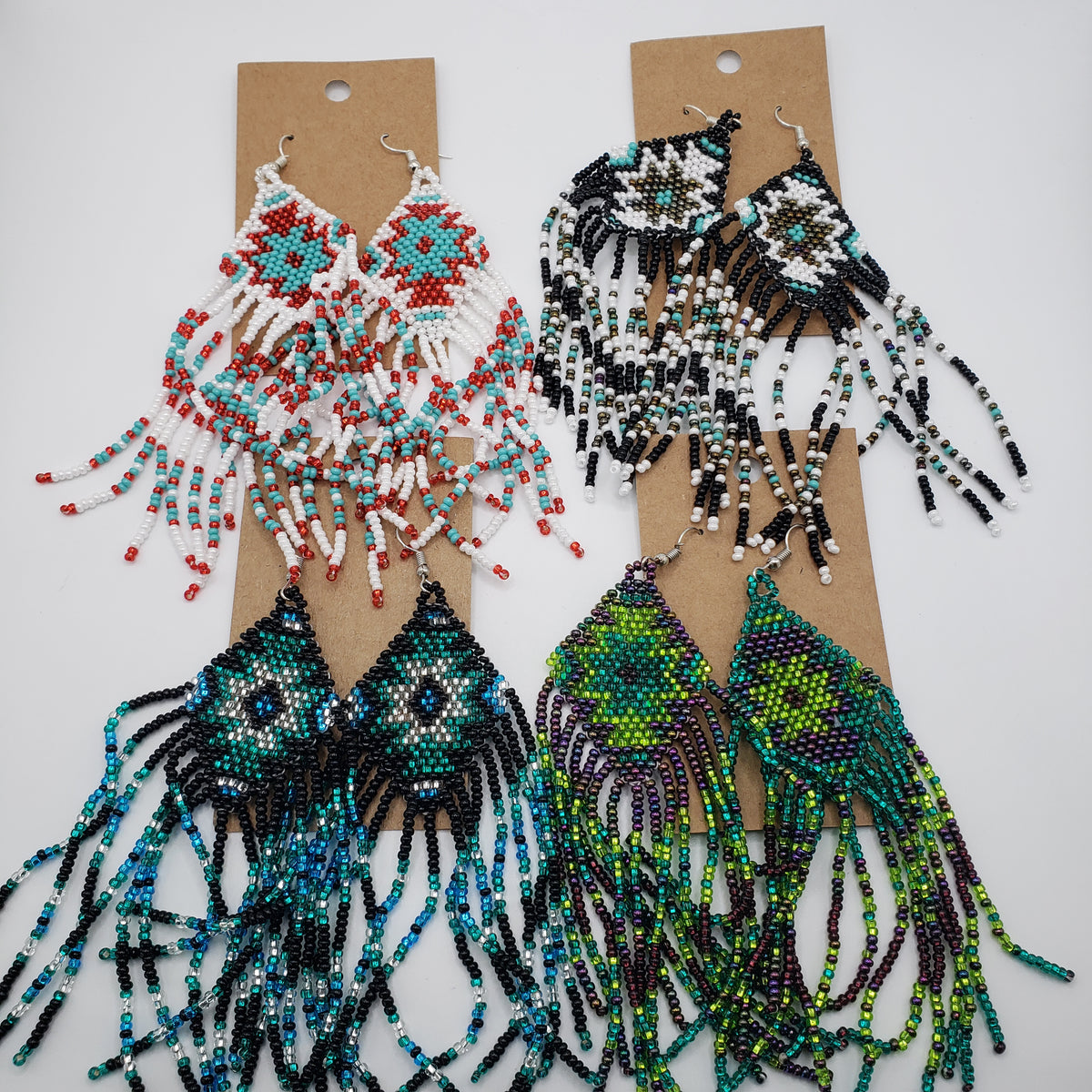 Diamond Shape Fringe Earrings Seed Bead