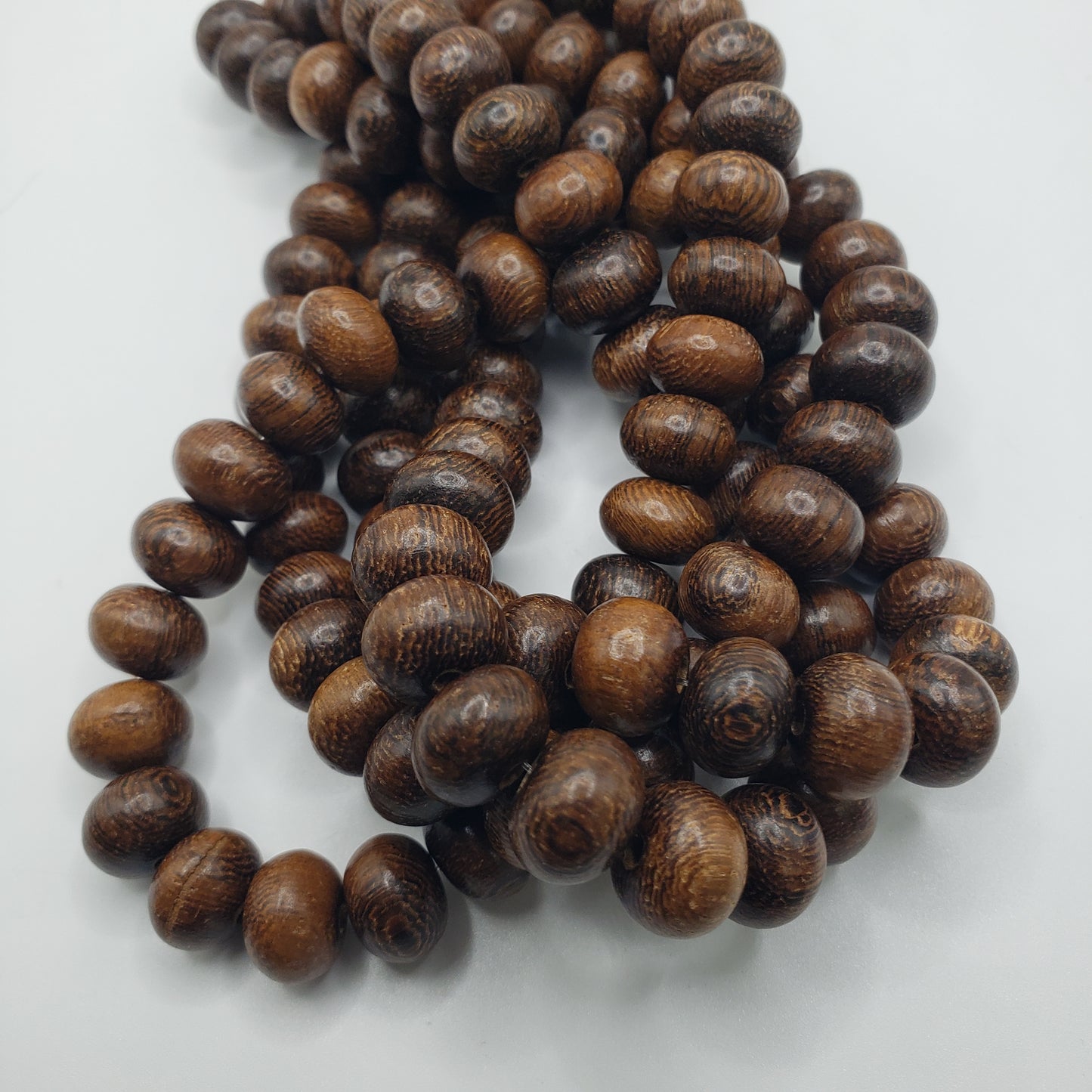 8mm Flattened Round Brown Wood Beads