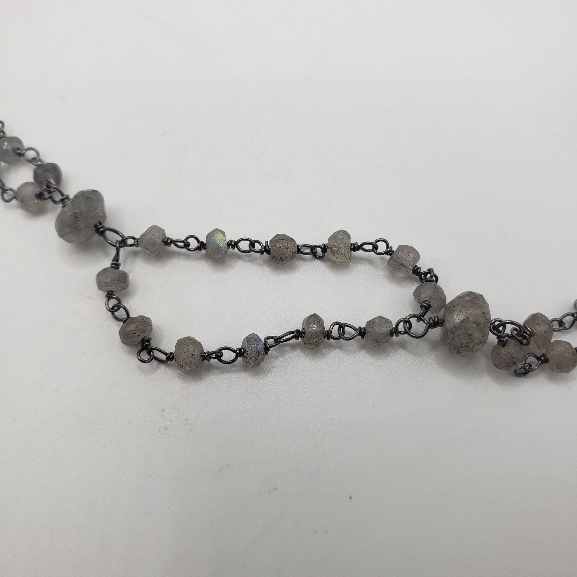 Rhodium SS Labradorite Double Chain