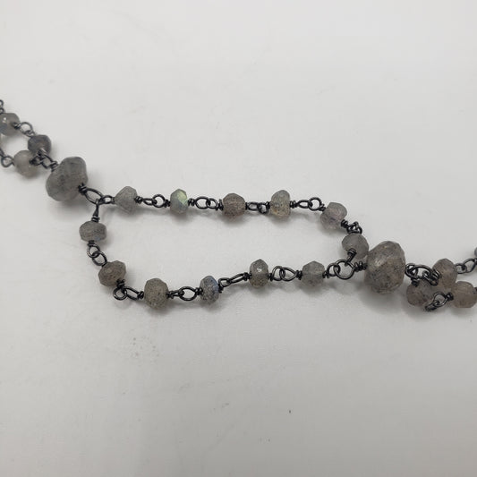 Rhodium SS Labradorite Double Chain