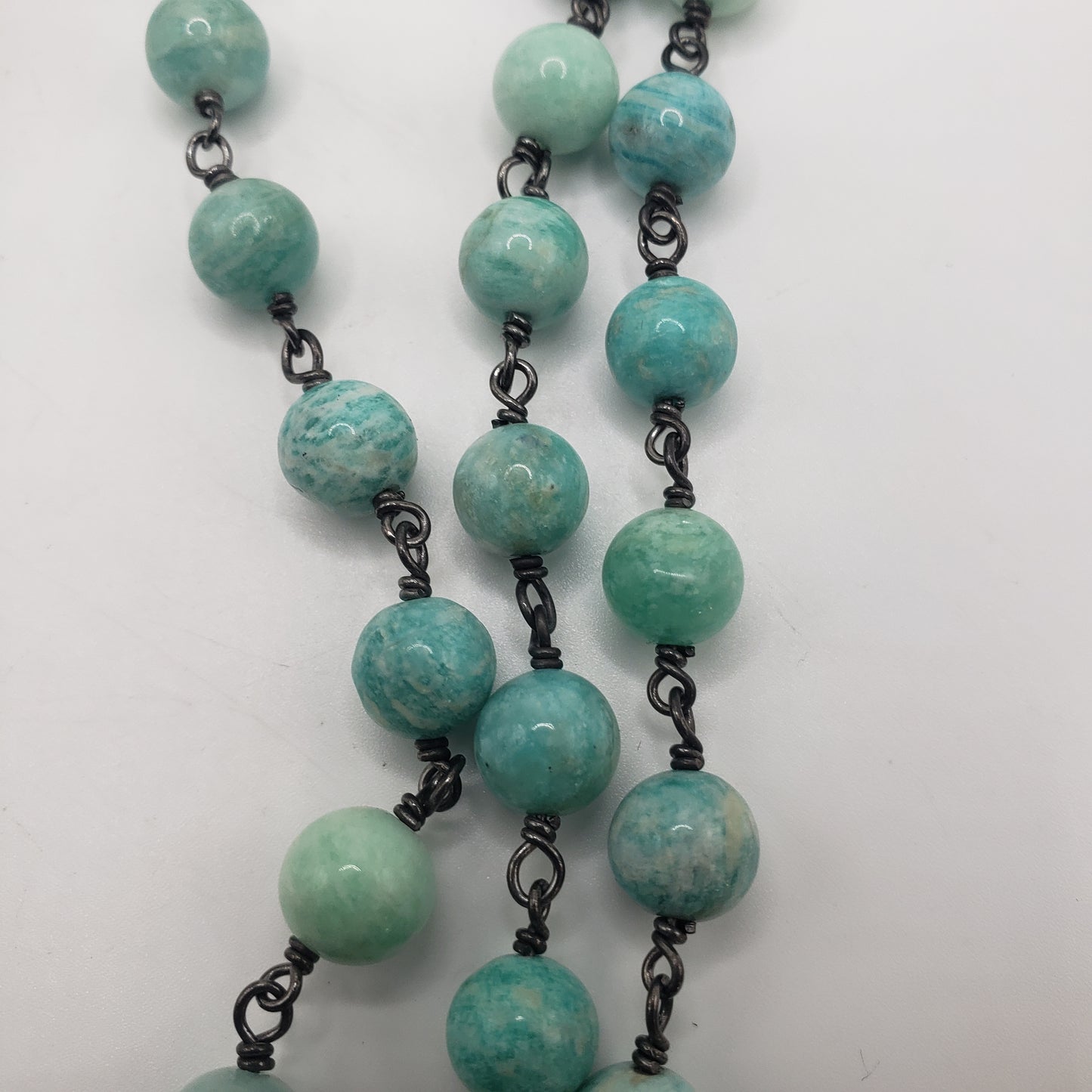 Rhodium SS 8mm Amazonite Chain