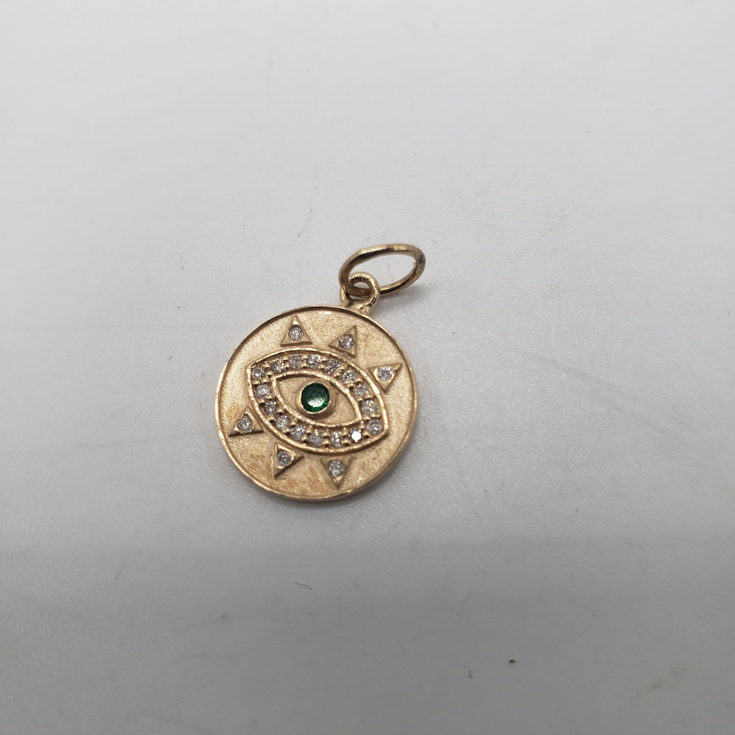 Gold With Diamond and Emeralds Pendant Evil Eye