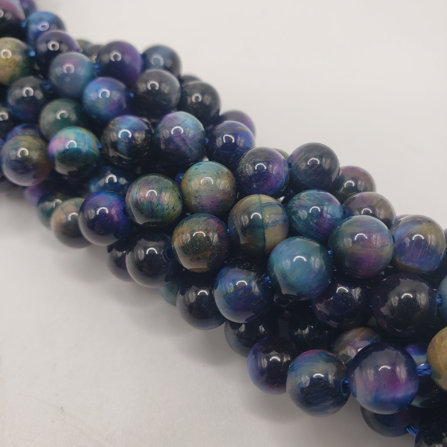 8mm Blue Galexy Tiger Eye Dyed