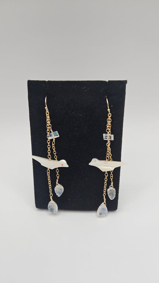 GF MOP & Moonstone Bird Earrings