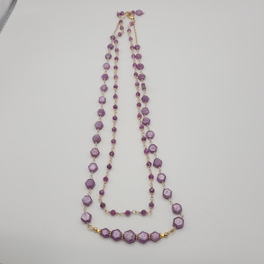 Gold Filled Ruby Double Strand Necklace