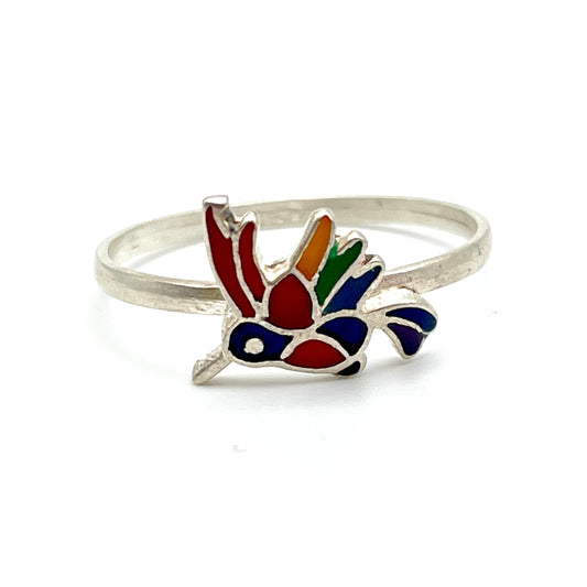 Inlay Hummingbird Ring Peruvian Silver