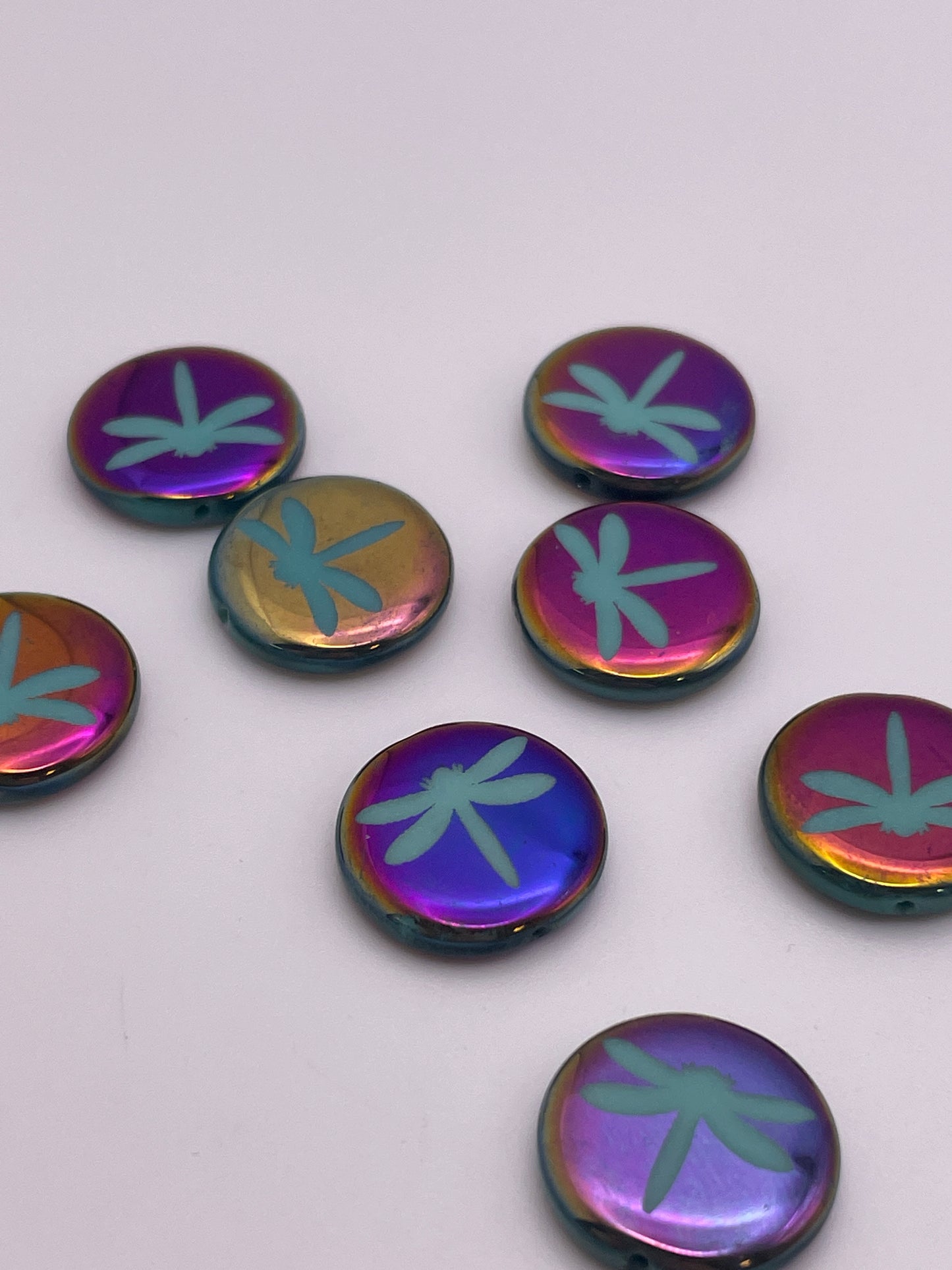 17mm Dragonfly Metallic Coin Czech Single Bead.