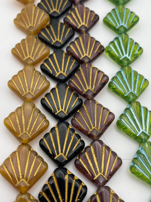 17mm Vertical Shell Dark Czech Bead Strand.