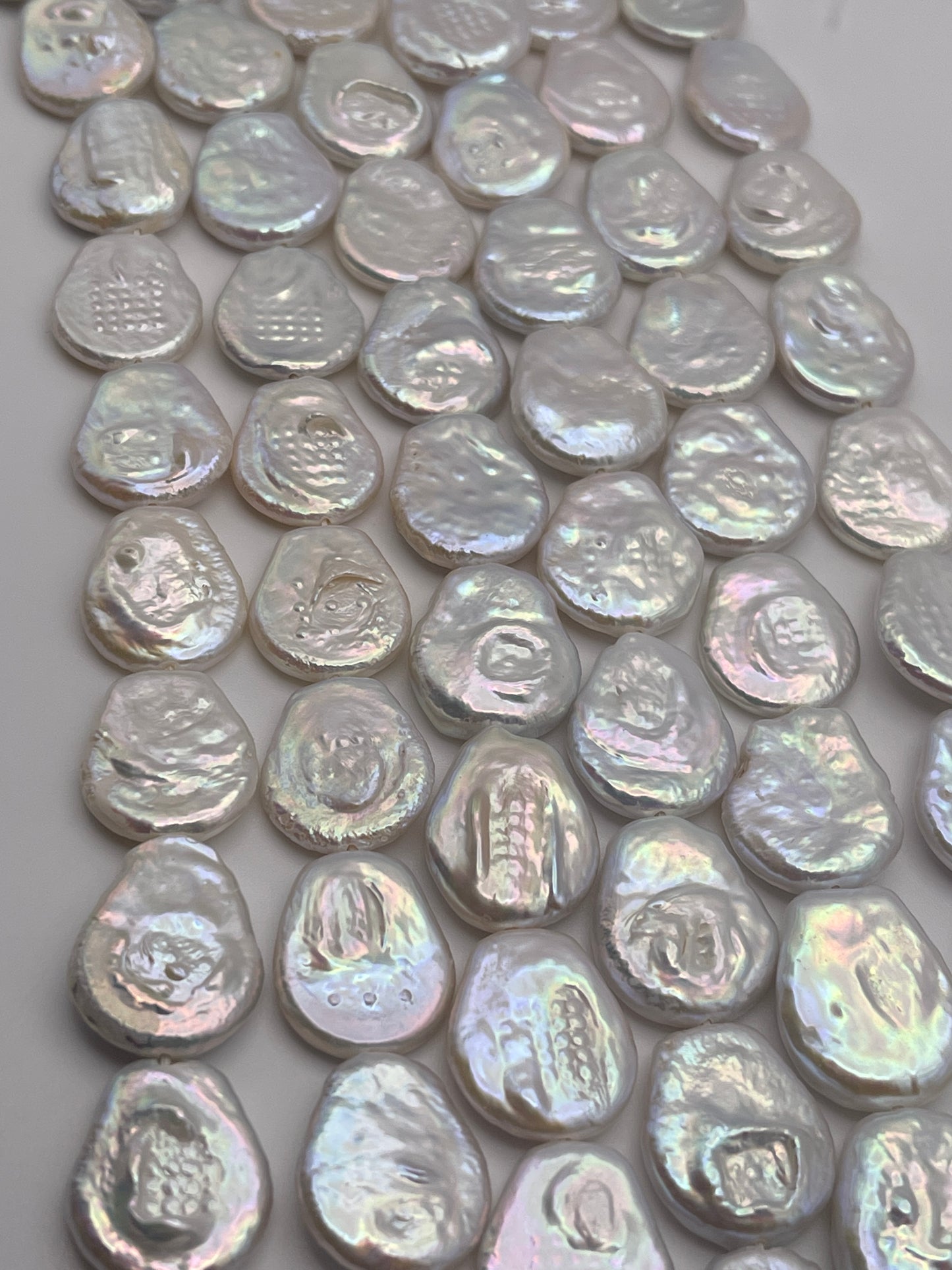 18 To 19mm White Coin Drop Pearl Bead Strand.