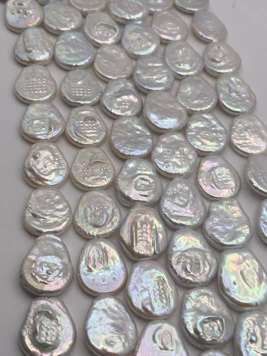 18 To 19mm White Coin Drop Pearl Bead Strand.