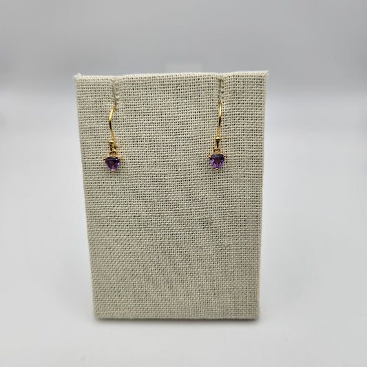 18k Gold Plated Sterling Silver Amethyst Faceted Dangle Earrings.