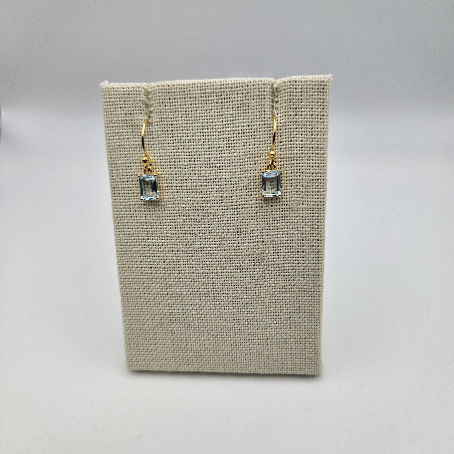 18k Gold Plated Sterling Silver Faceted Blue Topaz Dangle Earrings.