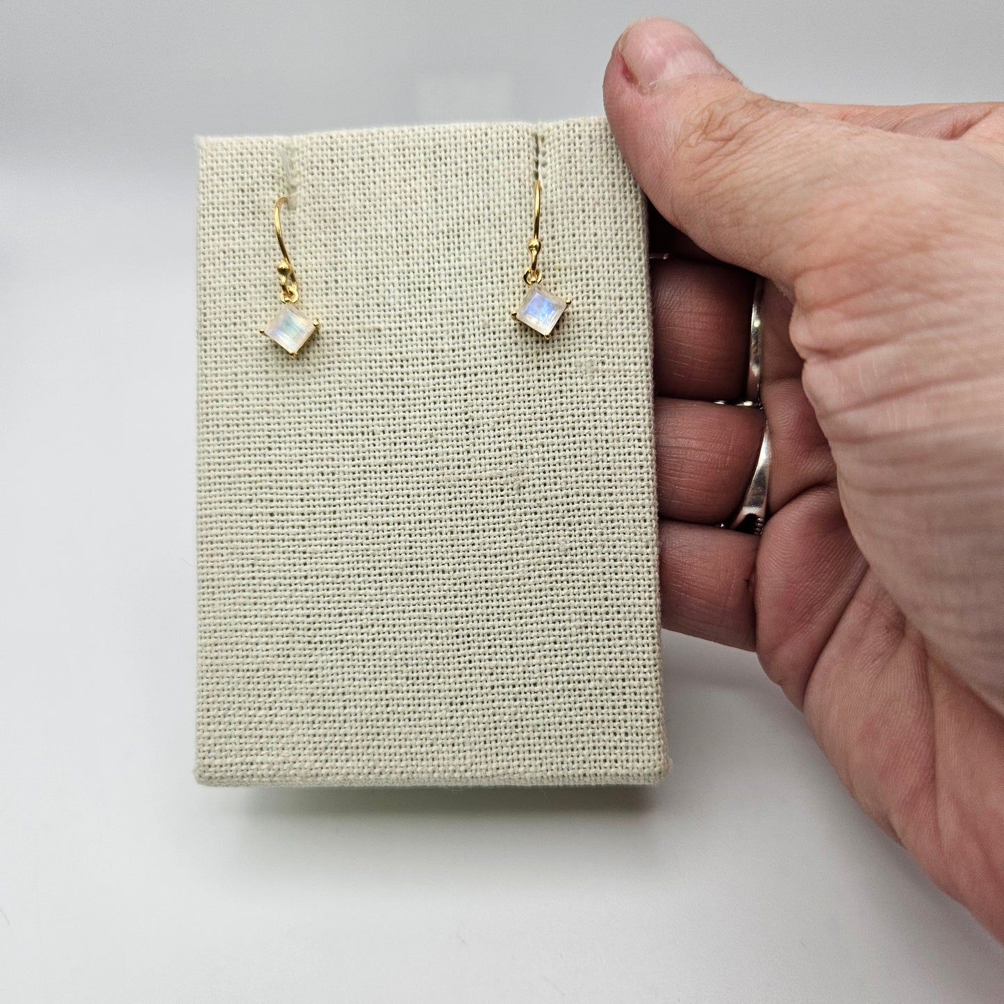 18k Gold Plated Sterling Silver Faceted Moonstone Dangle Earrings
