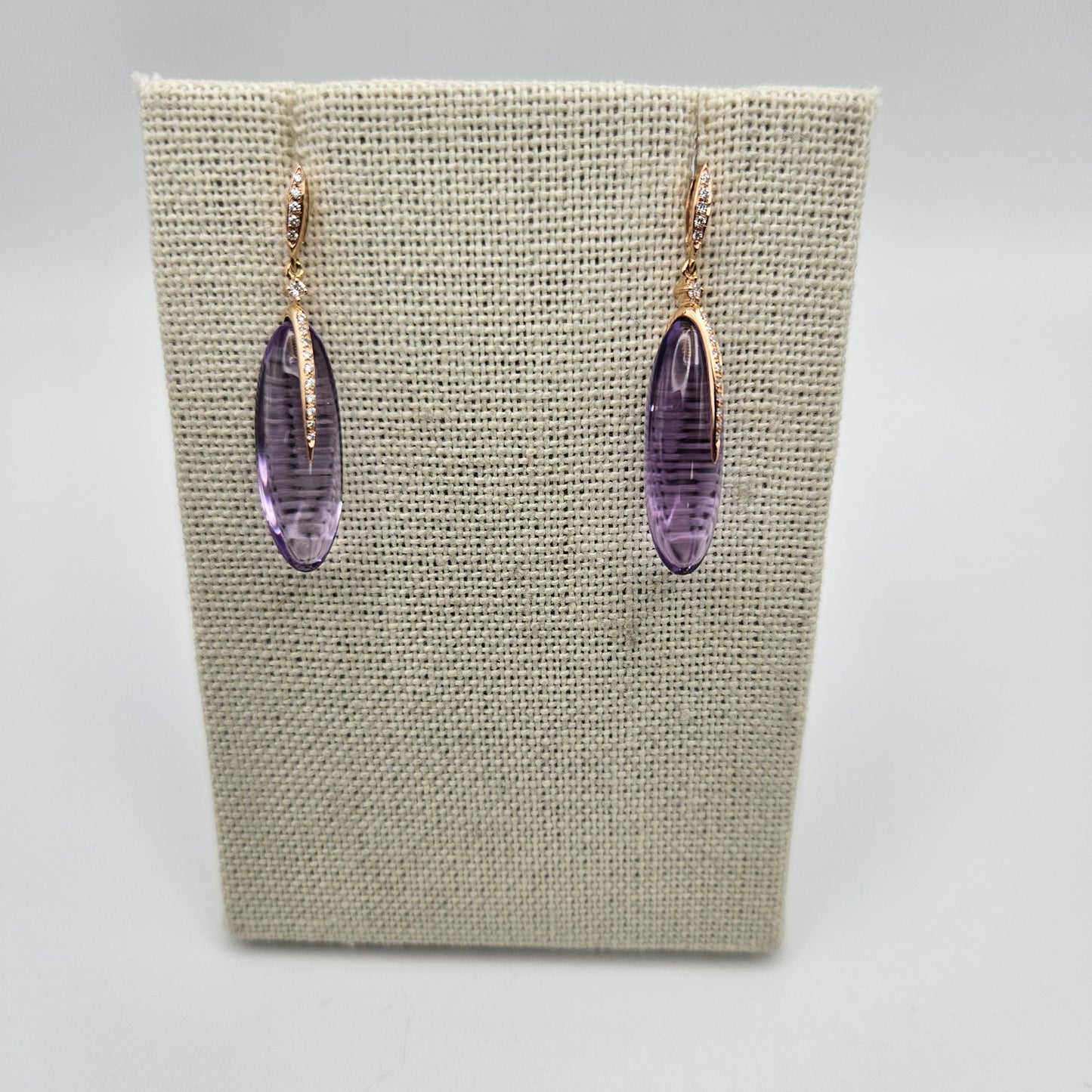 18k Rose Gold Amethyst Diamond Earrings.
