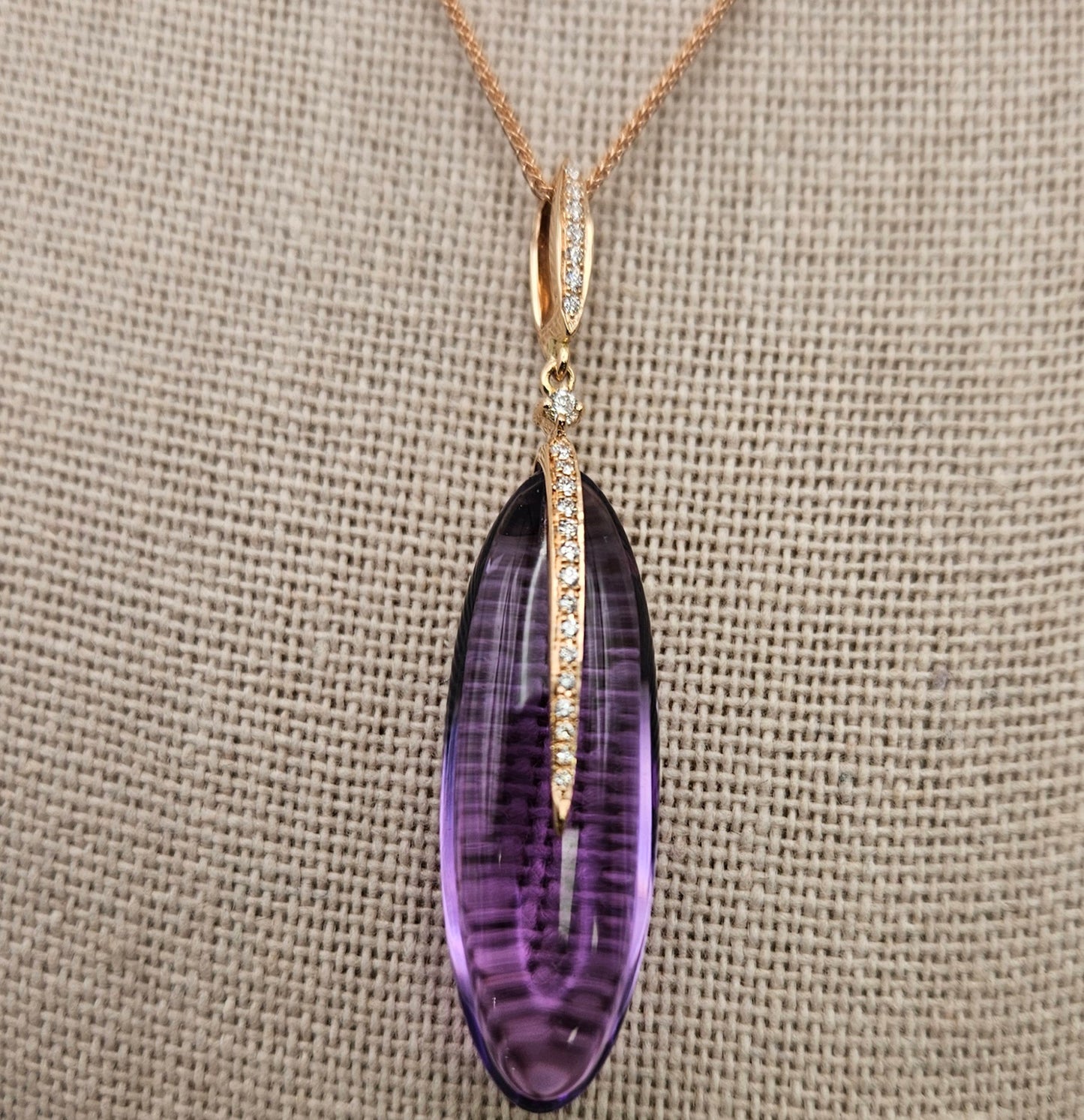 18k Rose Gold Amethyst Diamond Pendant.