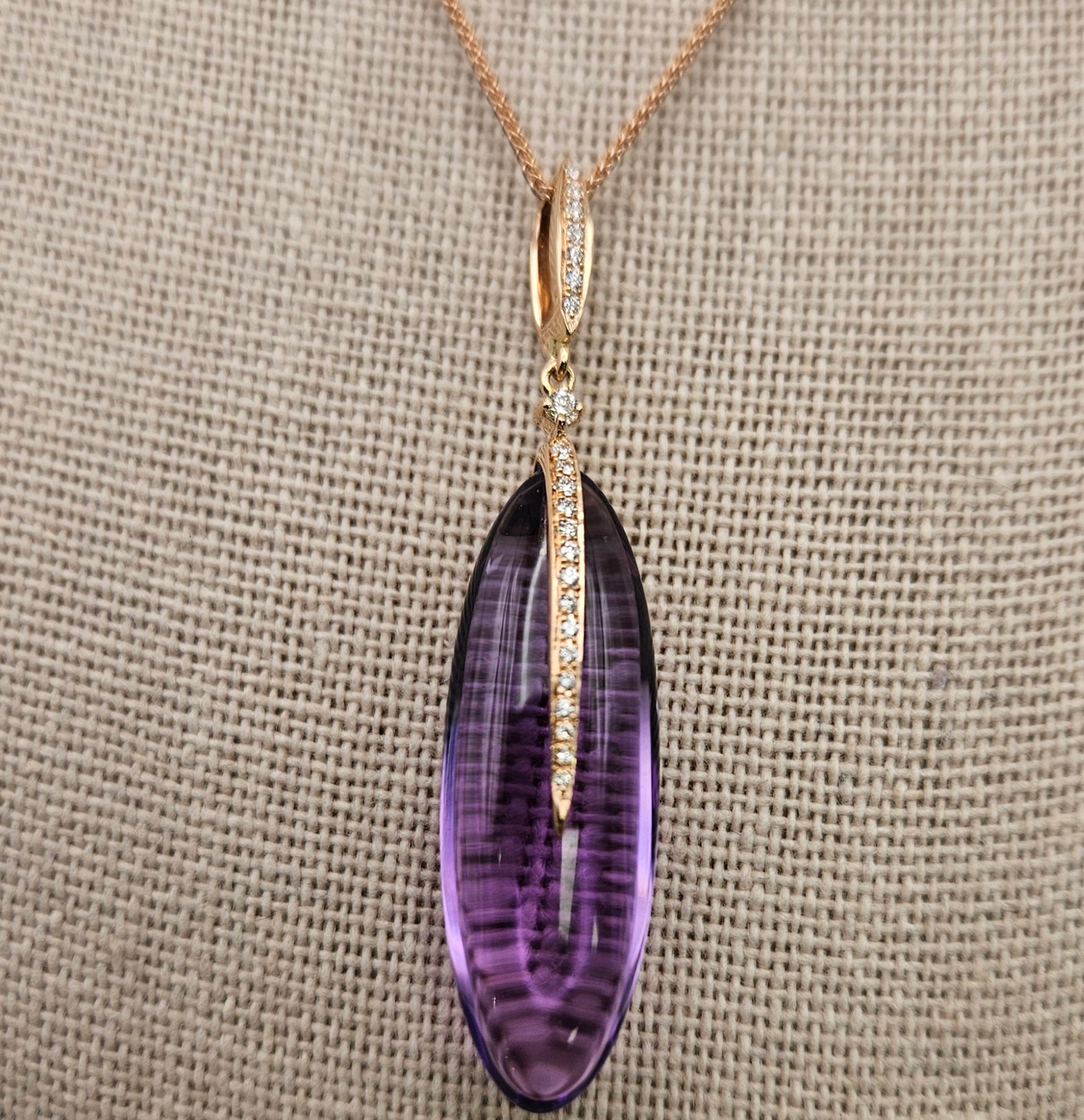 18k Rose Gold Amethyst Diamond Pendant.